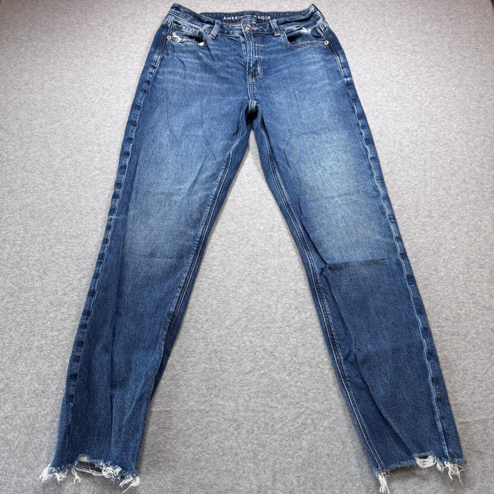 American Eagle Strigid Straight Jeans Womens 4 Regular Blue High Rise Distress